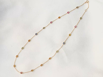 Rainbow Sapphire Octagon Bezel Set 18K Solid Gold Necklace