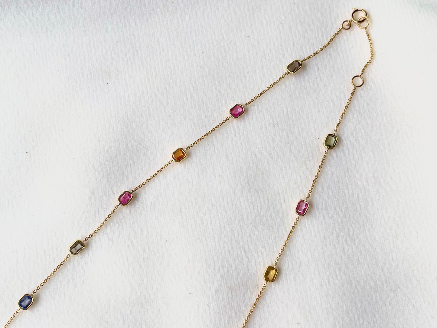 Rainbow Sapphire Octagon Bezel Set 18K Solid Gold Necklace