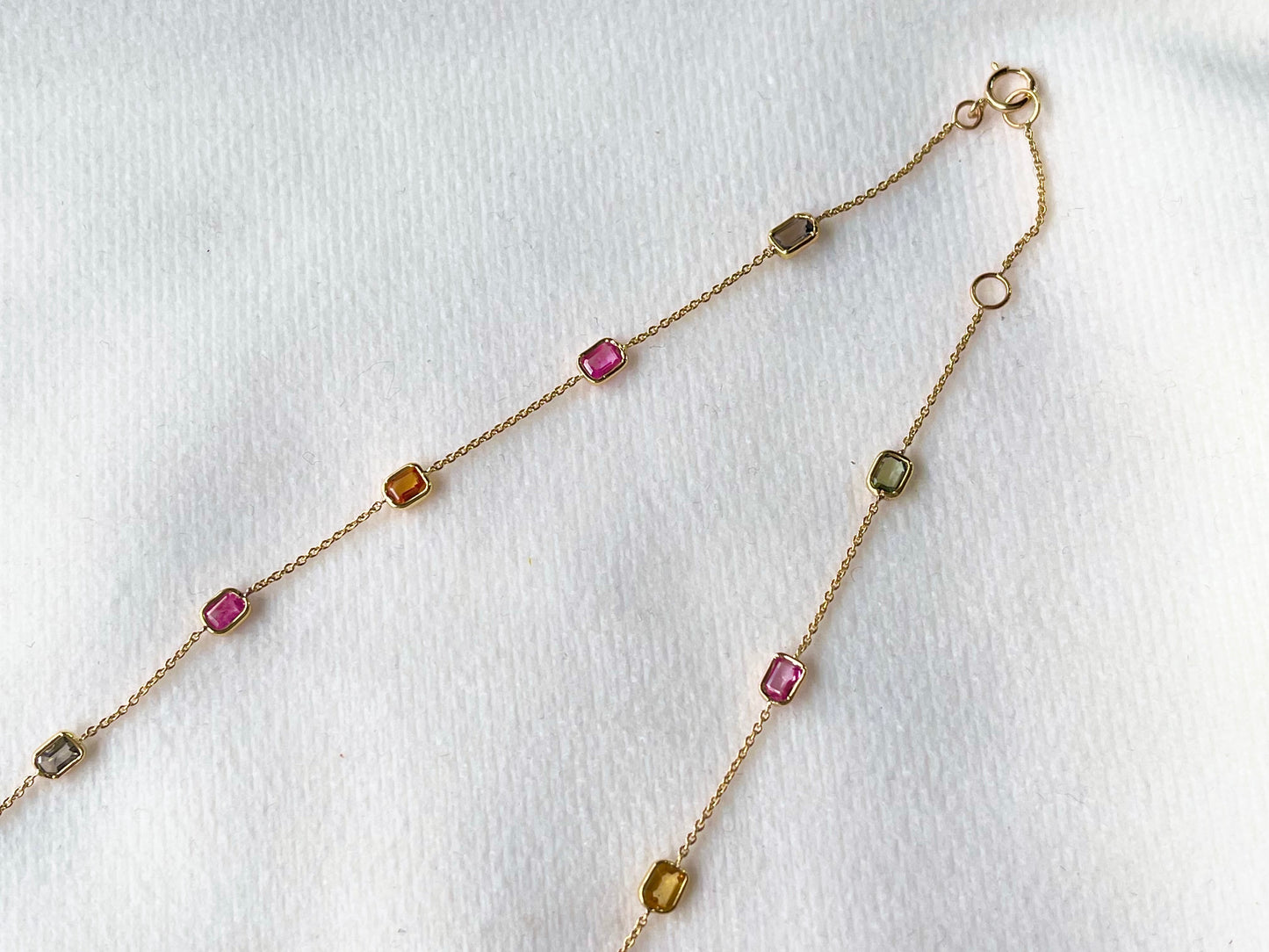 Rainbow Sapphire Octagon Bezel Set 18K Solid Gold Necklace