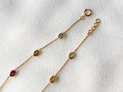 Rainbow Sapphire Oval Bezel Set 18K Solid Gold Bracelet