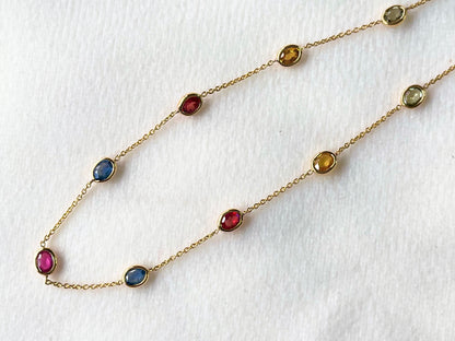 Rainbow Sapphire Oval Bezel Set 18K Solid Gold Bracelet