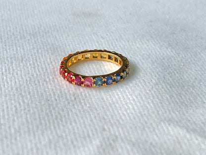 Rainbow Sapphire Gemstone Colourful Eternity Ring