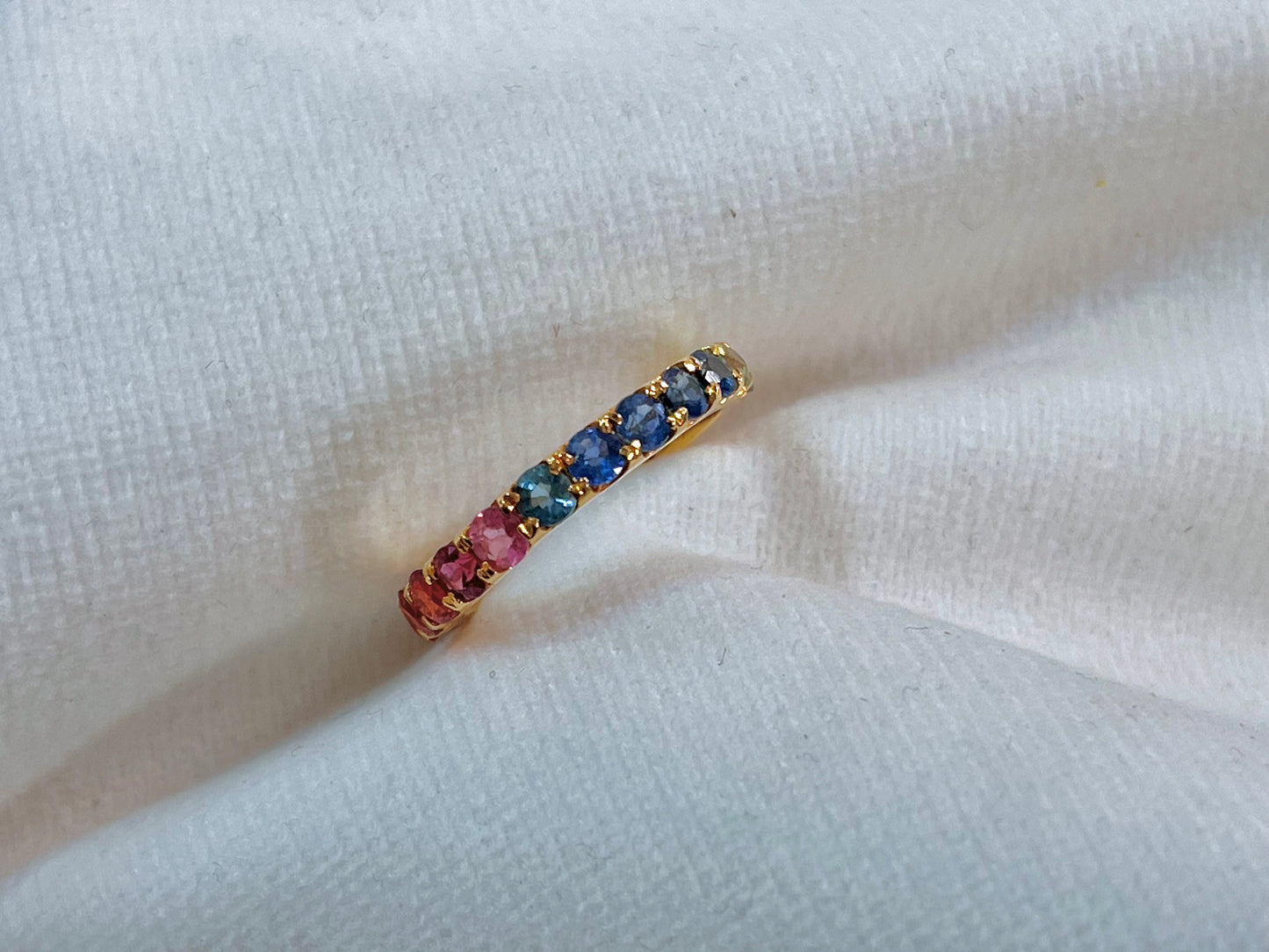Rainbow Sapphire Gemstone Colourful Eternity Ring