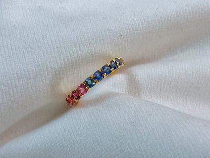 Rainbow Sapphire Gemstone Colourful Eternity Ring
