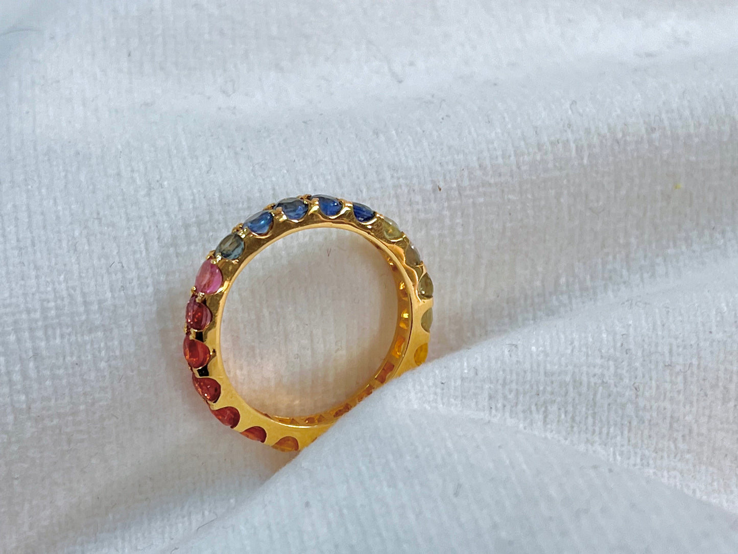 Rainbow Sapphire Gemstone Colourful Eternity Ring