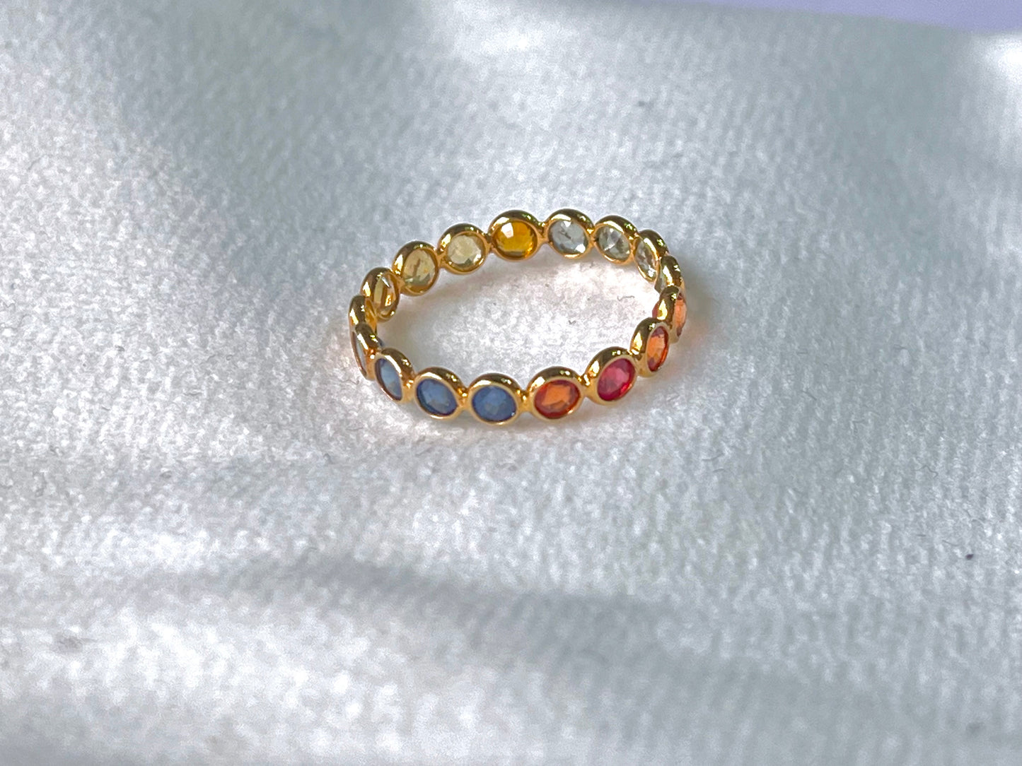 Rainbow Sapphire Gemstone Colourful Eternity Ring