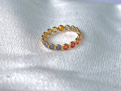Rainbow Sapphire Gemstone Colourful Eternity Ring