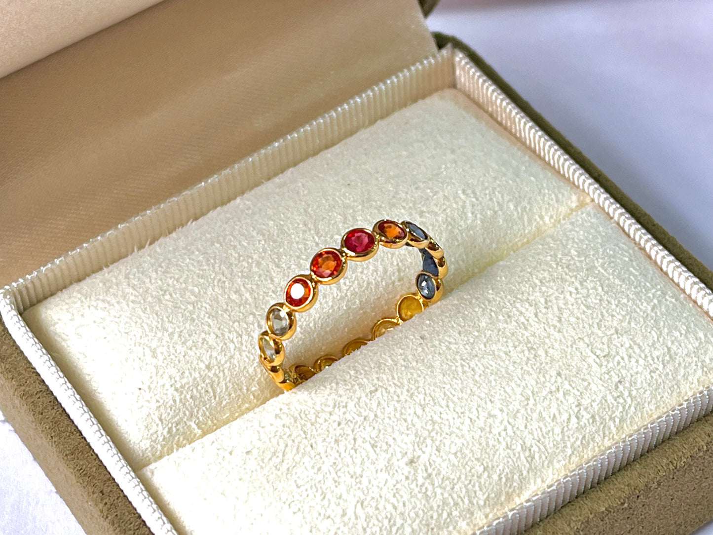 Rainbow Sapphire Gemstone Colourful Eternity Ring
