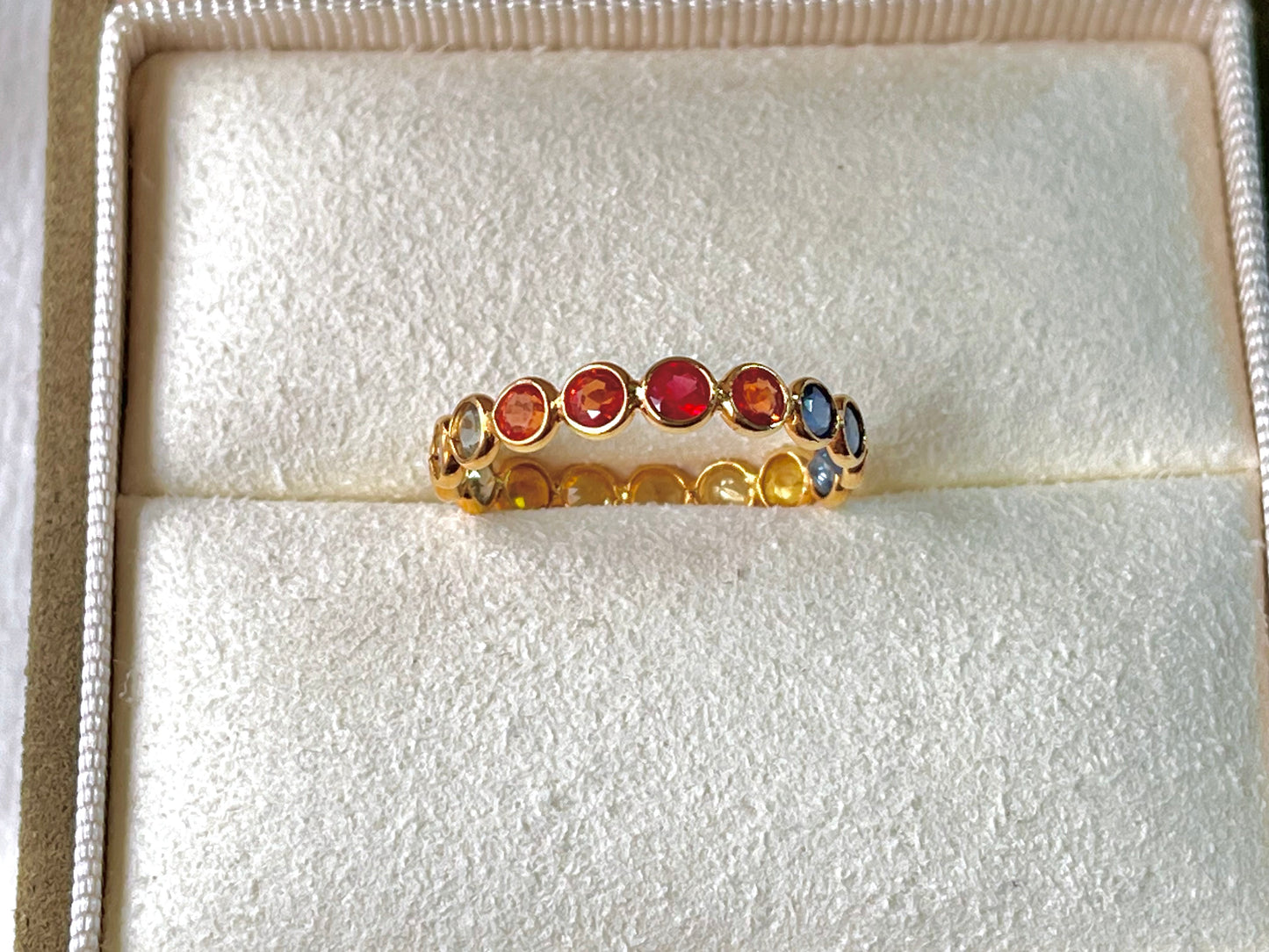 Rainbow Sapphire Gemstone Colourful Eternity Ring