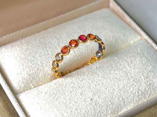 Rainbow Sapphire Gemstone Colourful Eternity Ring
