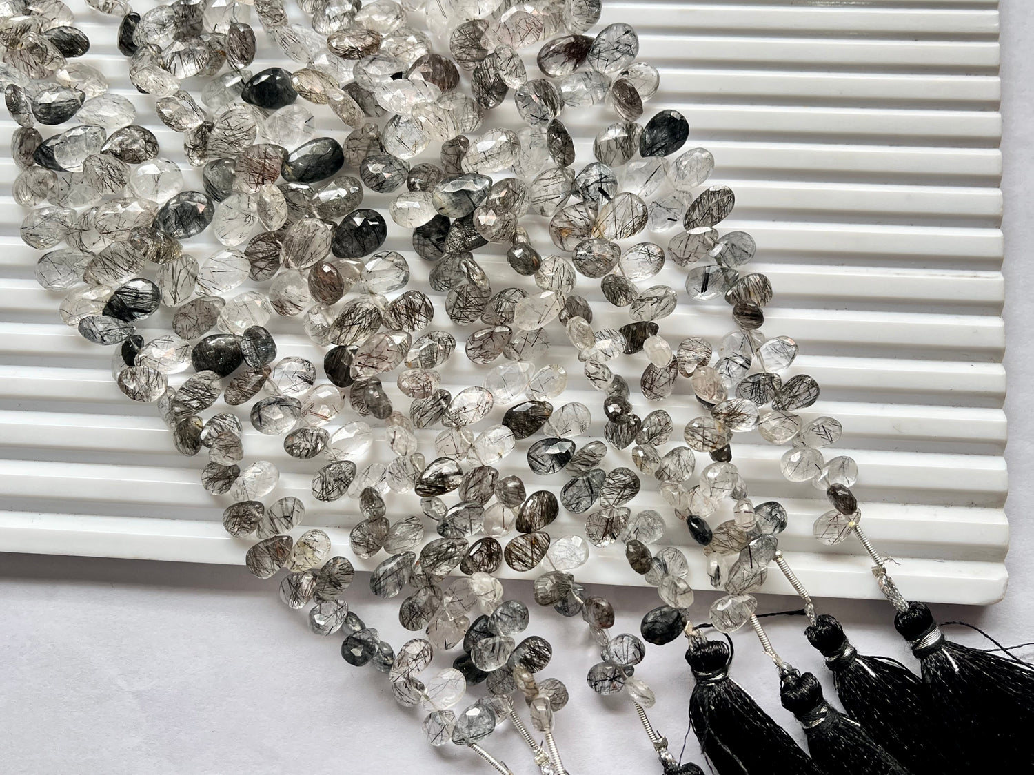 Black rutile briolette beads