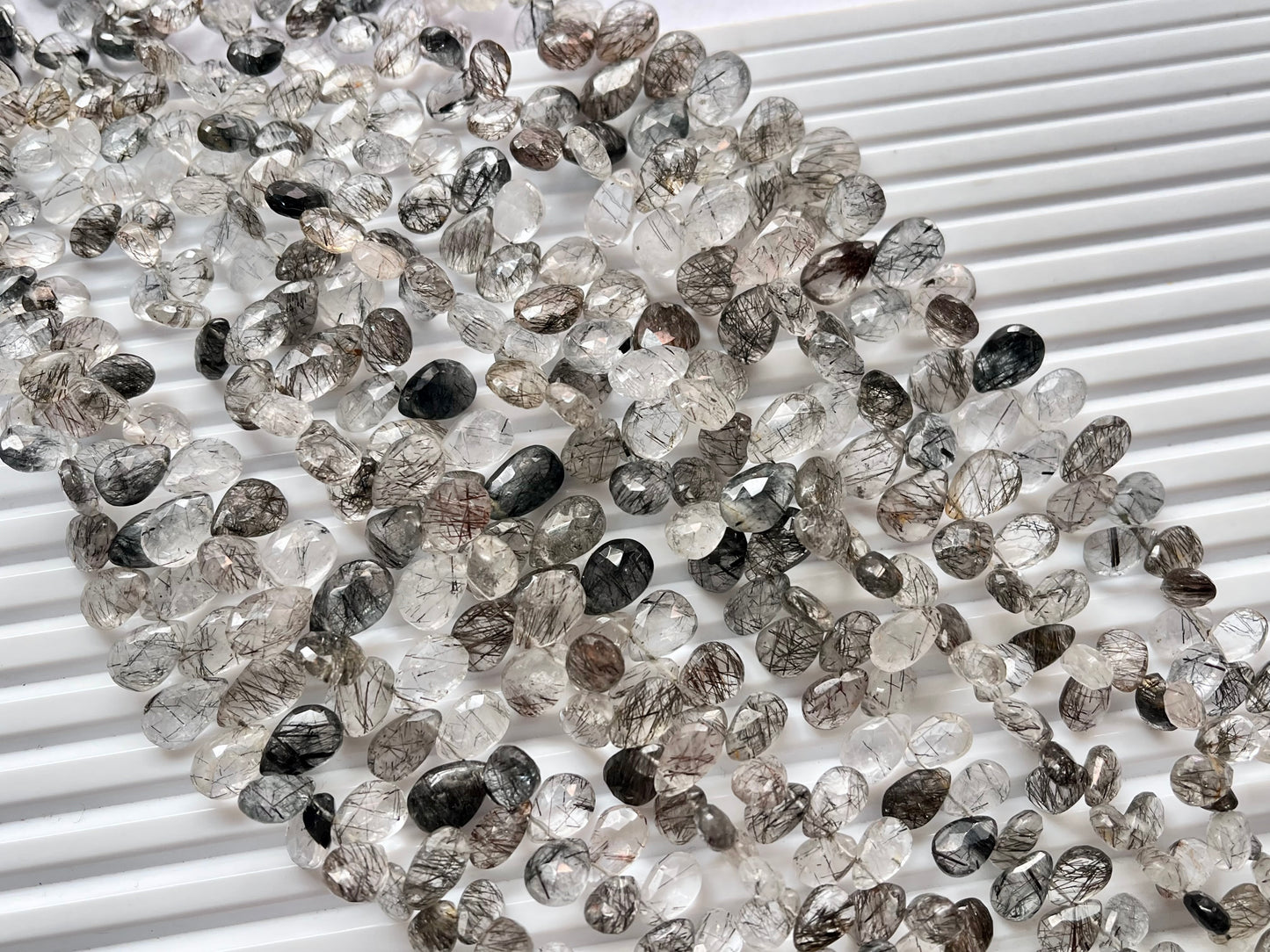 Black Rutile Faceted Pear Briolette Beads