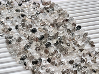 Black Rutile Faceted Pear Briolette Beads