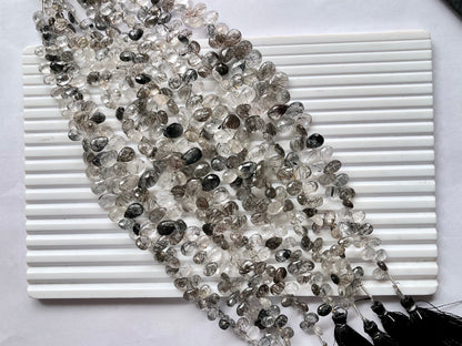 Black Rutile Faceted Pear Briolette Beads