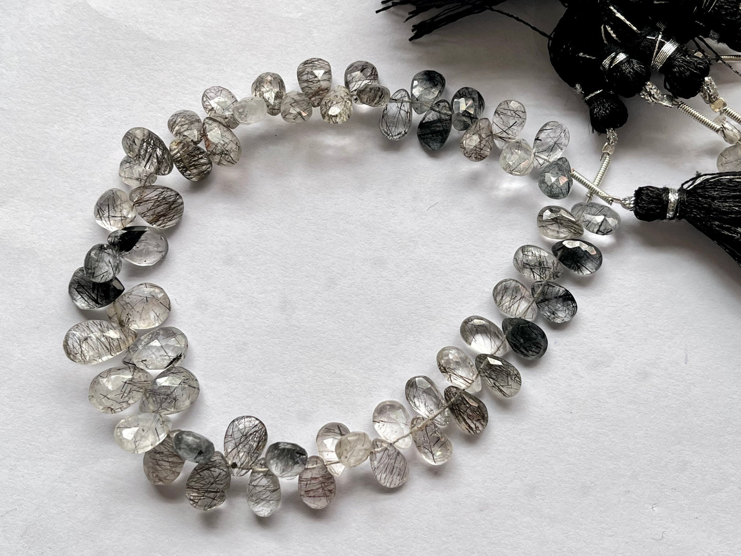 Black Rutile Faceted Pear Briolette Beads
