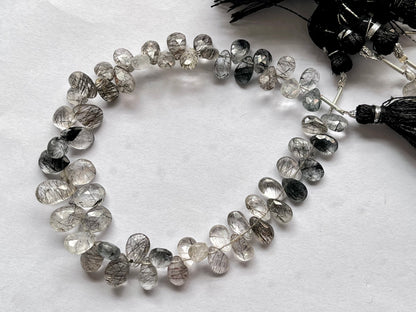 Black Rutile Faceted Pear Briolette Beads