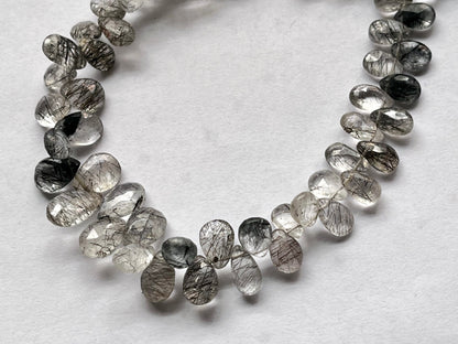 Black Rutile Faceted Pear Briolette Beads