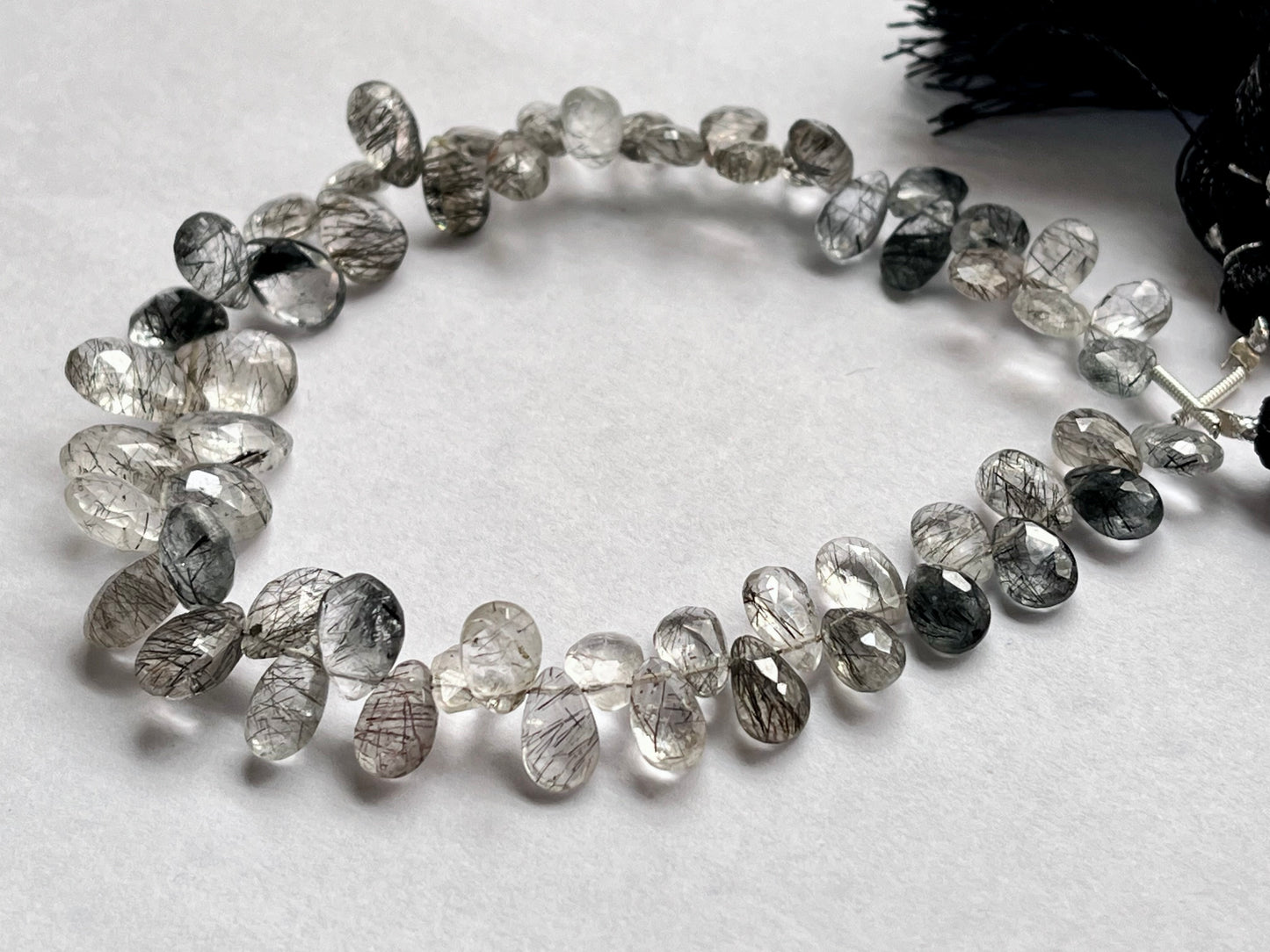 Black Rutile Faceted Pear Briolette Beads