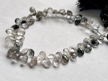 Black Rutile Faceted Pear Briolette Beads