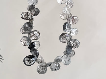 Black Rutile Faceted Pear Briolette Beads