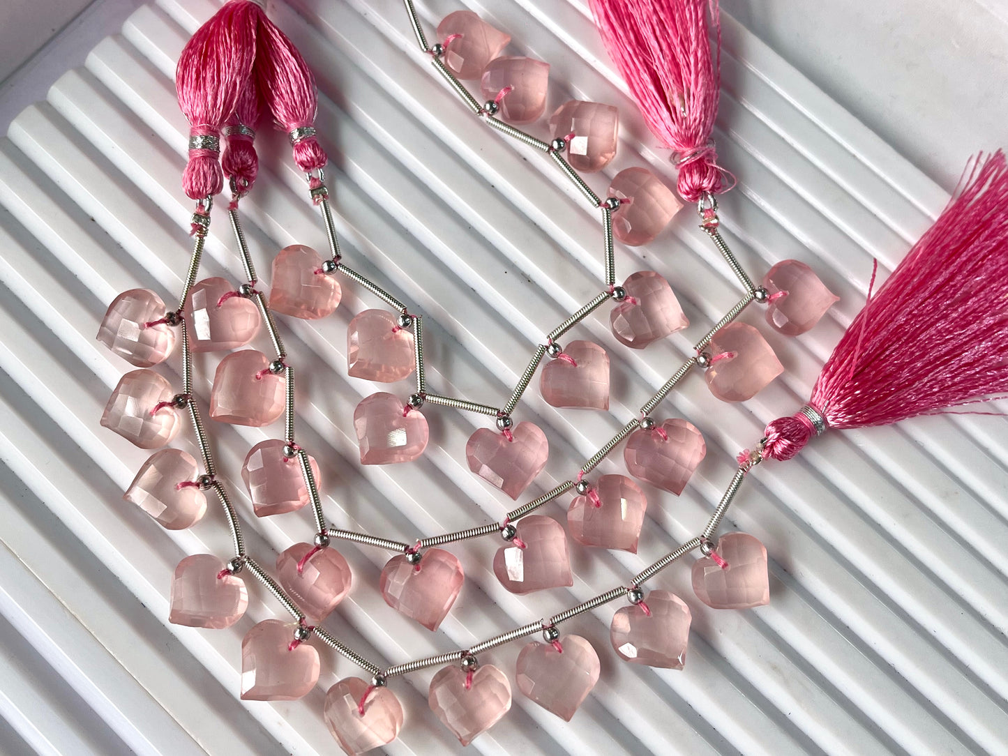 Rose Quartz Heart cut briolette beads