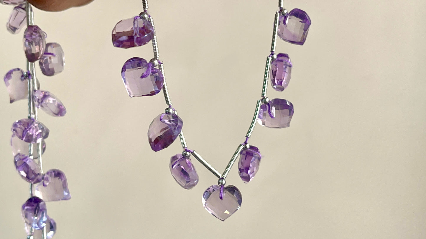 Pink Amethyst Heart cut briolette beads