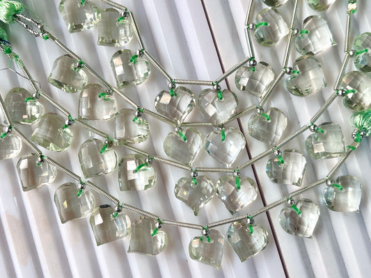 Green Amethyst Heart briolette beads