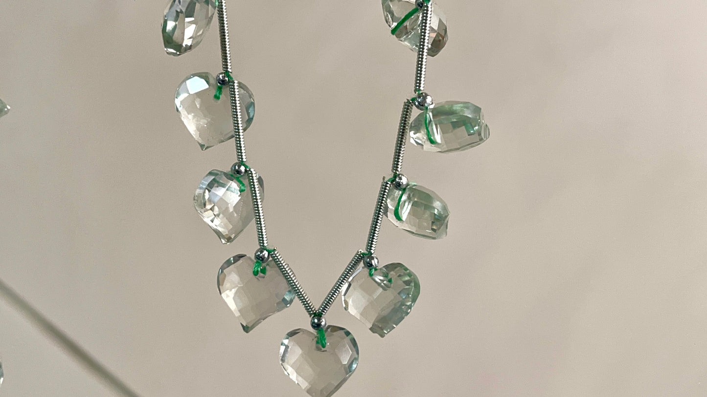 Green Amethyst Heart cut briolette beads