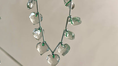 Green Amethyst Heart cut briolette beads