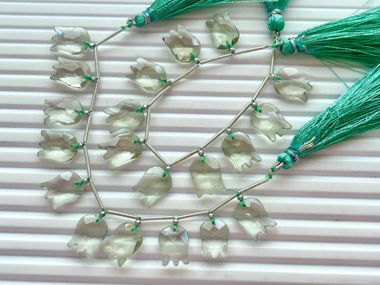 Natural Green Amethyst Tulip Hammered Faceted Cut Briolette Beads