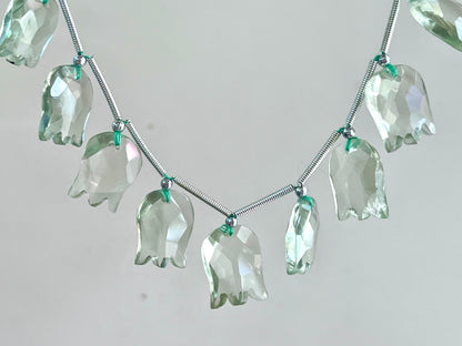 Natural Green Amethyst Tulip Hammered Faceted Cut Briolette Beads
