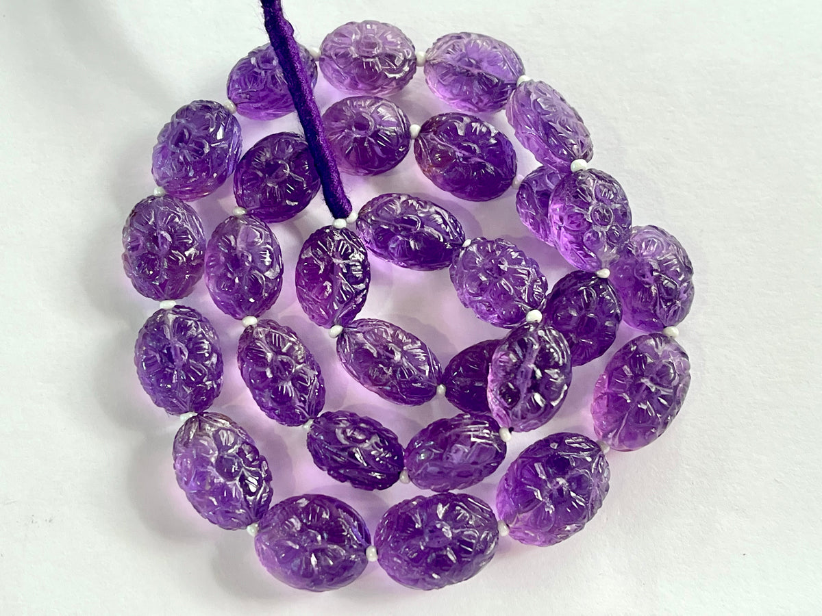 Amethyst Flower carved Tumble Beads