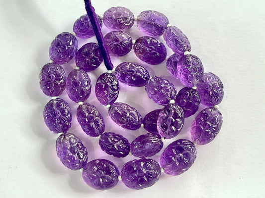 Amethyst Flower carved Tumble Beads