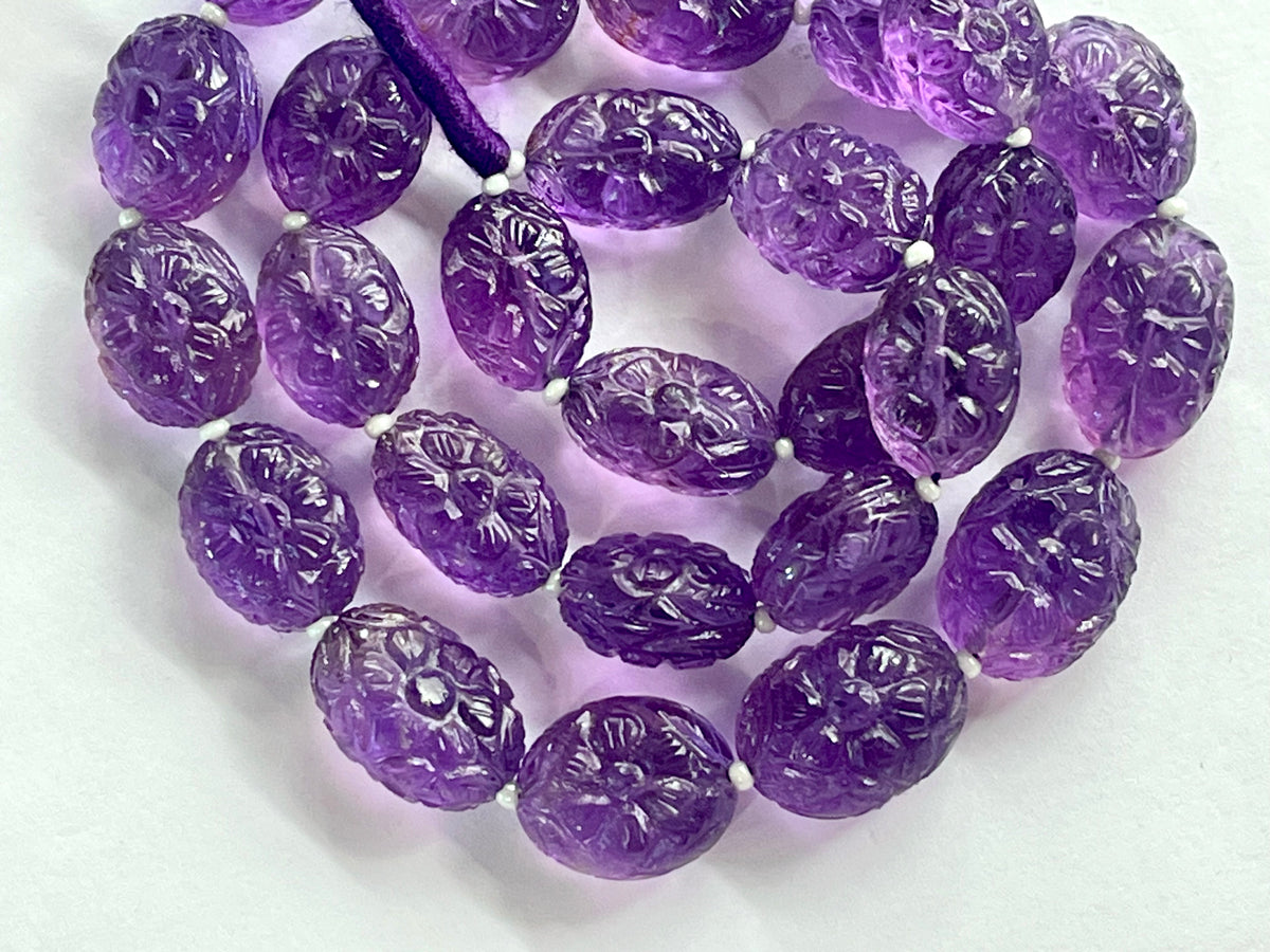 Amethyst Flower carved Tumble Beads