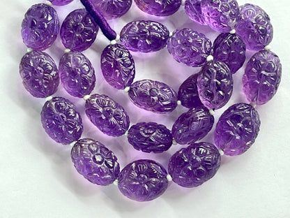 Amethyst Flower carved Tumble Beads