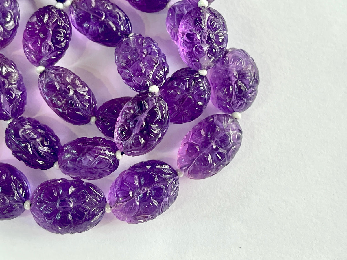 Amethyst Flower carved Tumble Beads