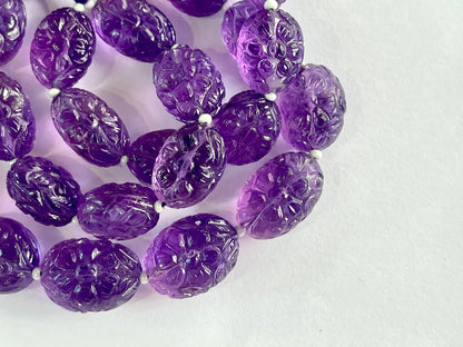 Amethyst Flower carved Tumble Beads