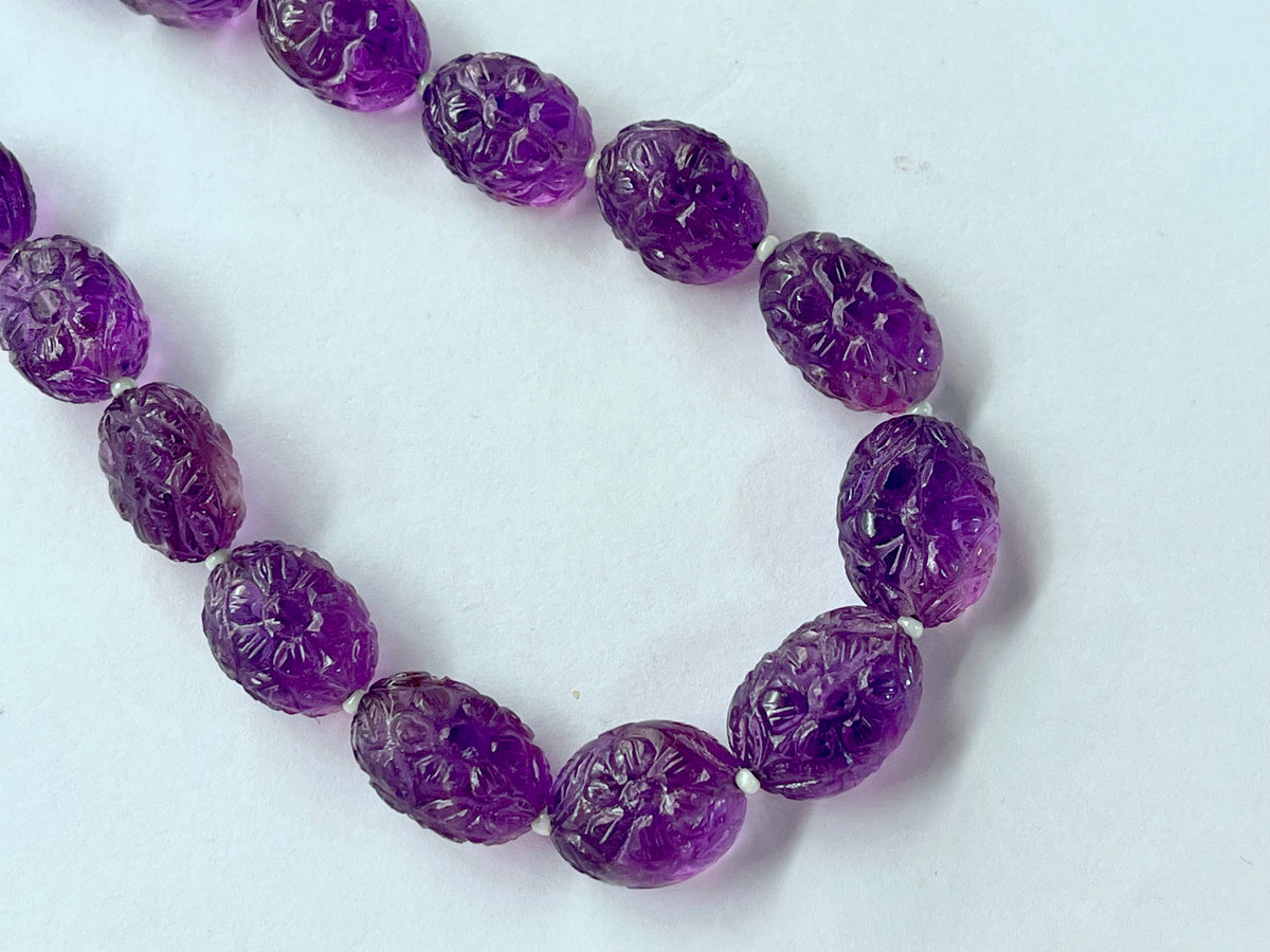 Amethyst Flower carved Tumble Beads