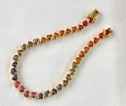 Rainbow Sapphire Heart Tennis Bracelet