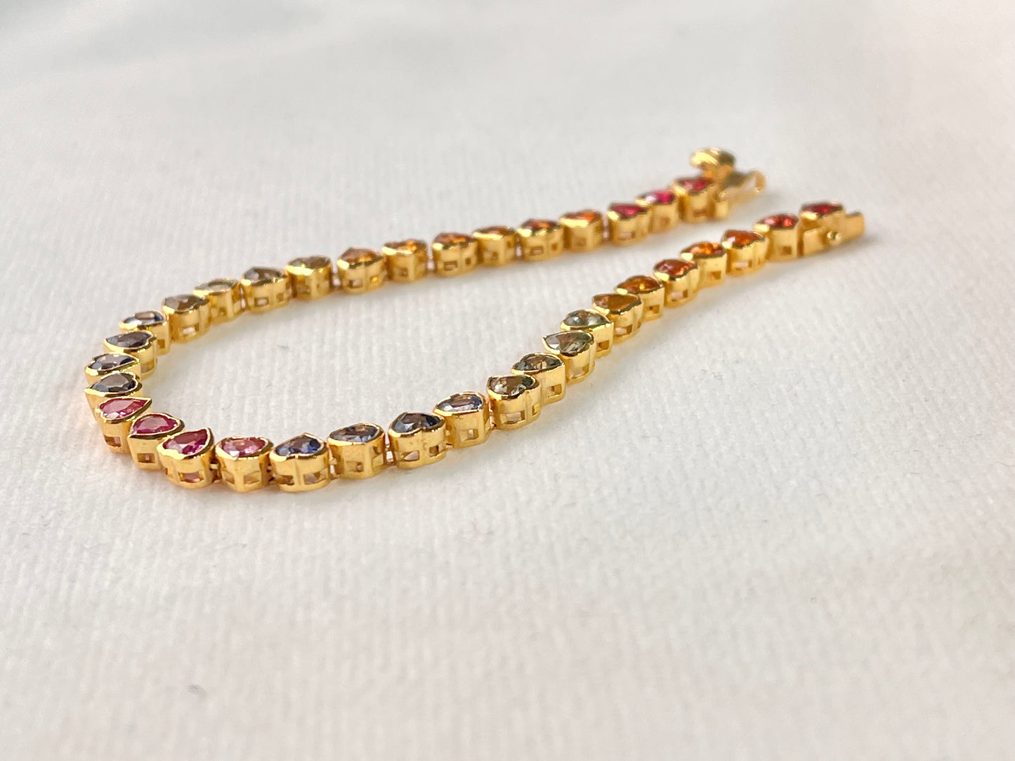 Rainbow Sapphire Heart Tennis Bracelet
