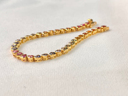 Rainbow Sapphire Heart Tennis Bracelet
