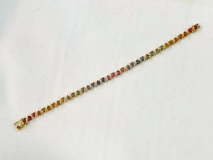 Rainbow Sapphire Heart Tennis Bracelet