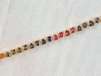 Rainbow Sapphire Heart Tennis Bracelet
