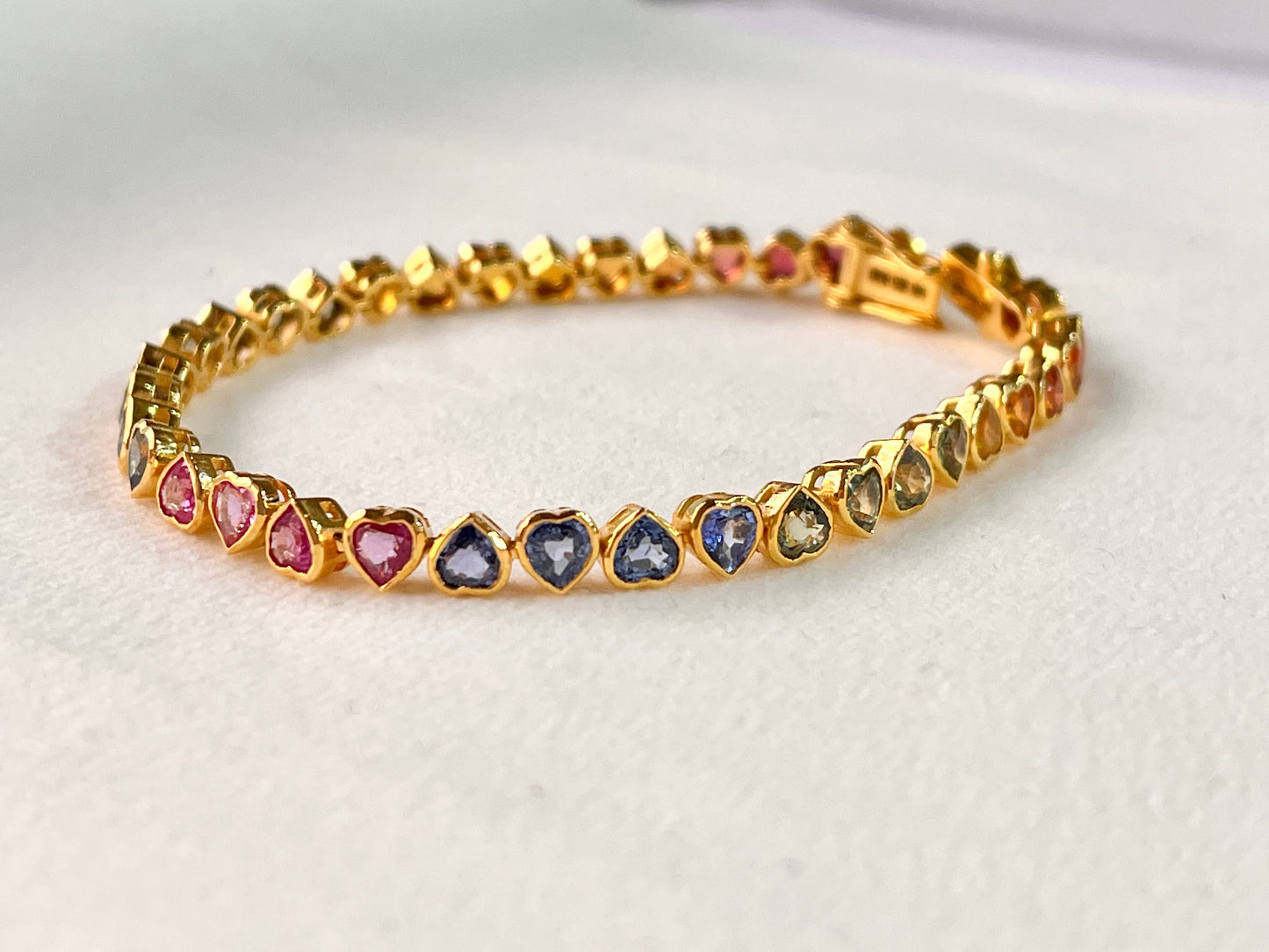 Rainbow Sapphire Heart Tennis Bracelet
