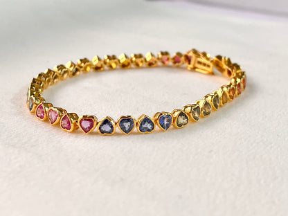 Rainbow Sapphire Heart Tennis Bracelet