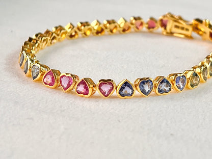 Rainbow Sapphire Heart Tennis Bracelet