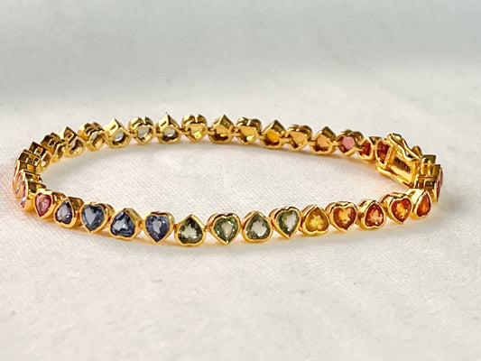 Rainbow Sapphire Heart Tennis Bracelet
