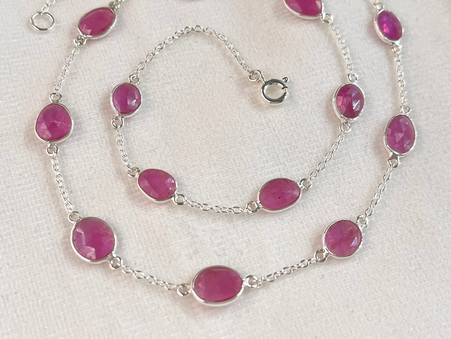 Pink Sapphire Rose cut Bezel Set Chain Necklace 925 Silver