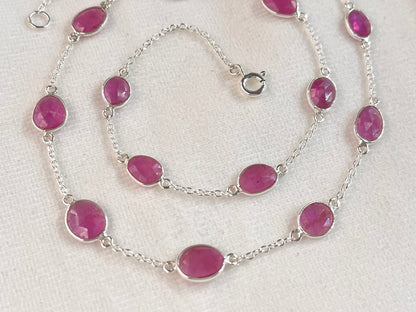 Pink Sapphire Rose cut Bezel Set Chain Necklace 925 Silver