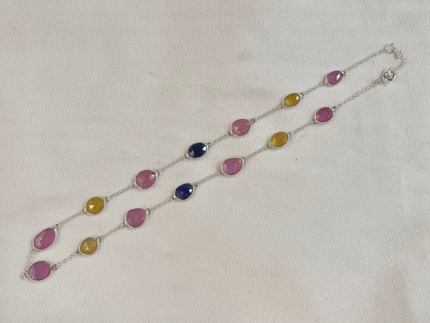Multi Sapphire Rose cut Bezel Set Chain Necklace 925 Silver